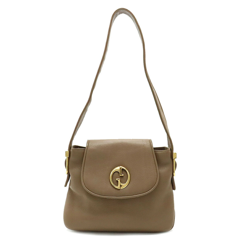 Gucci Double G Shoulder Bag Hobo Leather Mocha Brown Beige Cream